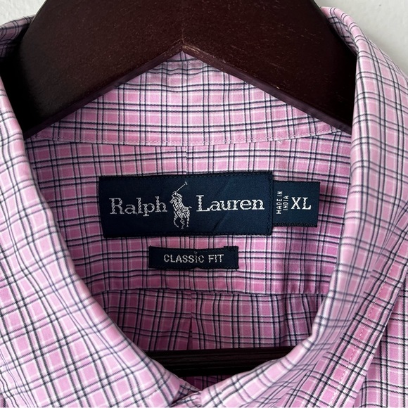 VTG Polo Ralph Lauren Mens XL Pink Checker Short Sleeve Shirt Preppy Black Pony - Picture 2 of 10